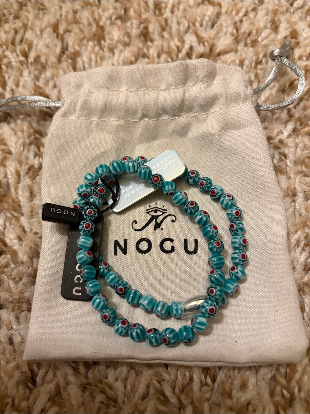 NOGU Teal Millefiori Beaded Wrap Bracelet